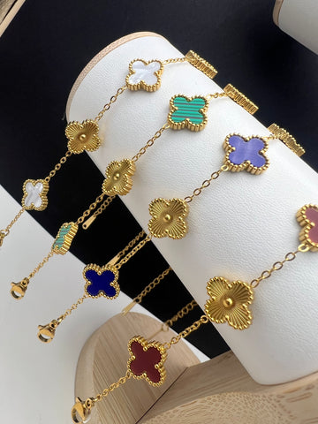 Gold Plated 5 Clover Stainless Steel Bracelet