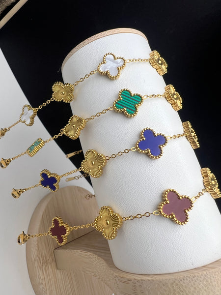 Gold Plated 5 Clover Stainless Steel Bracelet