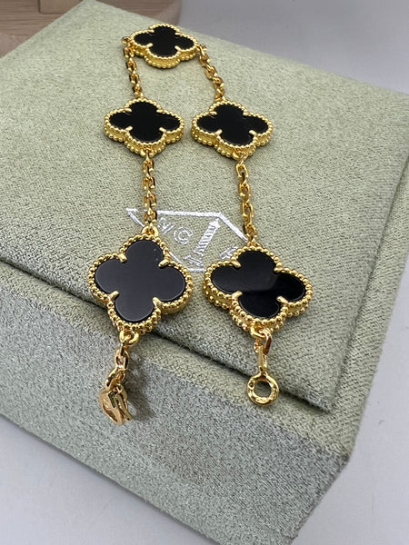 Onyx 18k Gold Plated 5 Clover Bracelet