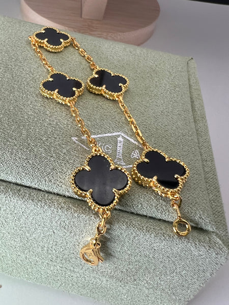 Onyx 18k Gold Plated 5 Clover Bracelet