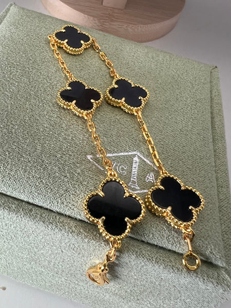 Onyx 18k Gold Plated 5 Clover Bracelet