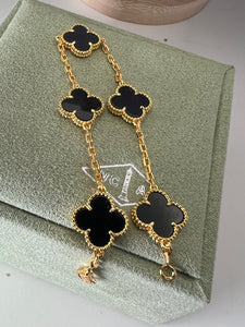 Onyx 18k Gold Plated 5 Clover Bracelet