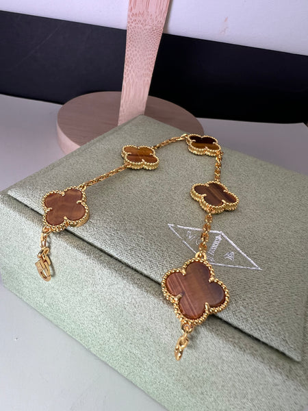 Tiger Eye 18k Gold Plated 5 Motifs Bracelet
