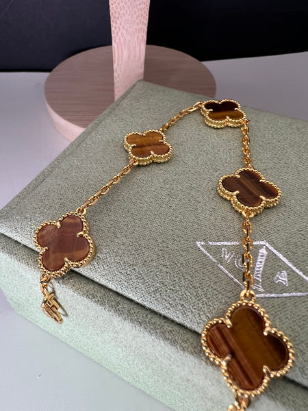 Tiger Eye 18k Gold Plated 5 Motifs Bracelet