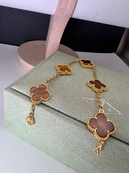 Tiger Eye 18k Gold Plated 5 Motifs Bracelet