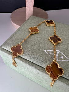 Tiger Eye 18k Gold Plated 5 Motifs Bracelet