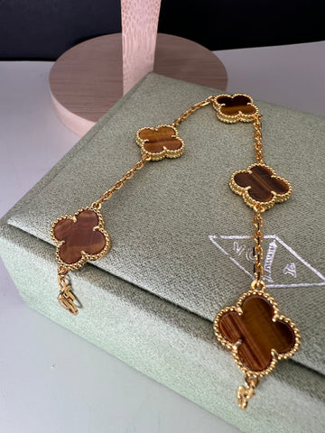 Tiger Eye 18k Gold Plated 5 Motifs Bracelet