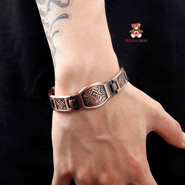 Red Leaf Bear - FREE Shipping - Something for Everyone Bracelet Men's Pure Copper Magnetic Therapy Masonic Bracelet.