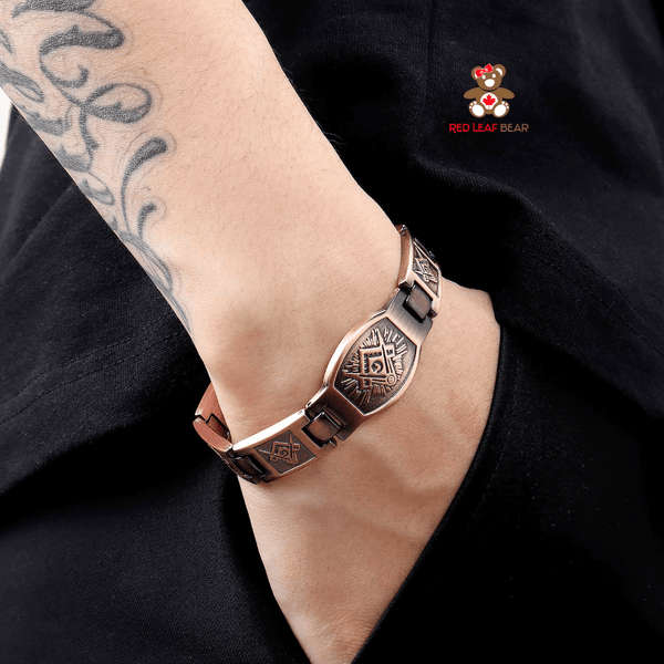 Red Leaf Bear - FREE Shipping - Something for Everyone Bracelet Men's Pure Copper Magnetic Therapy Masonic Bracelet.
