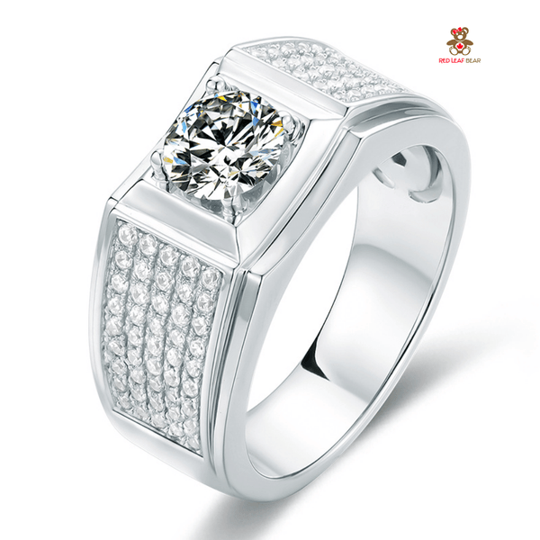 Red Leaf Bear - FREE Shipping Over $75 - Something for Everyone Sterling Silver Mens Moissanite One Carat Diamond Ring