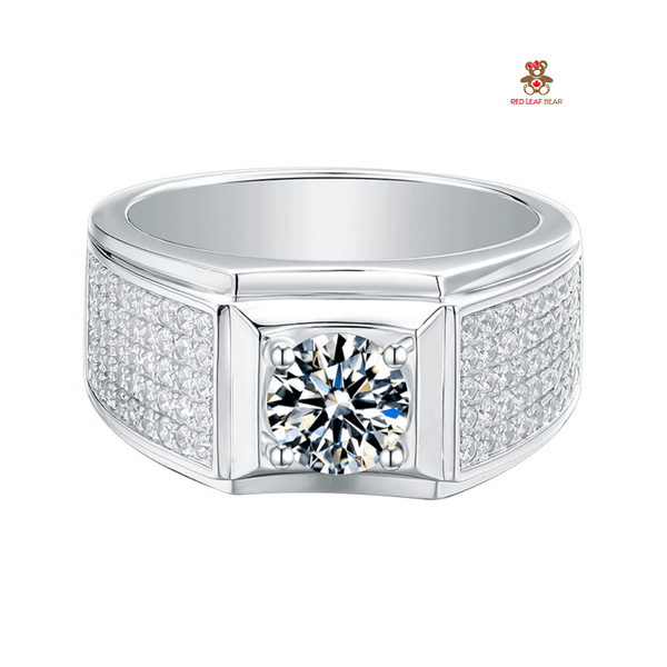 Red Leaf Bear - FREE Shipping Over $75 - Something for Everyone Sterling Silver Mens Moissanite One Carat Diamond Ring