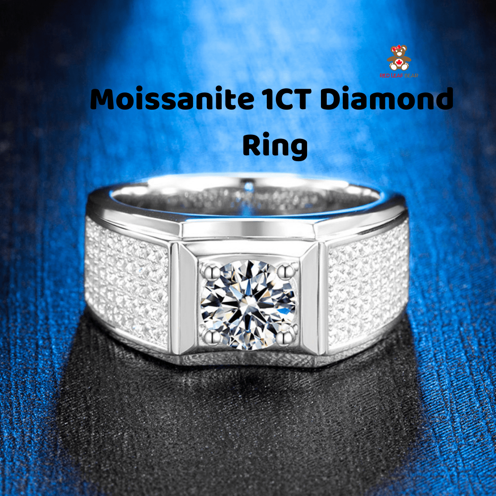 Red Leaf Bear - FREE Shipping Over $75 - Something for Everyone Sterling Silver Mens Moissanite One Carat Diamond Ring