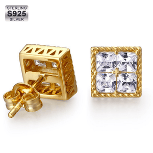 Red Leaf Bear - FREE Shipping Over $75 - Something for Everyone Sterling Silver Mens Square Earrings in Silver and Gold.