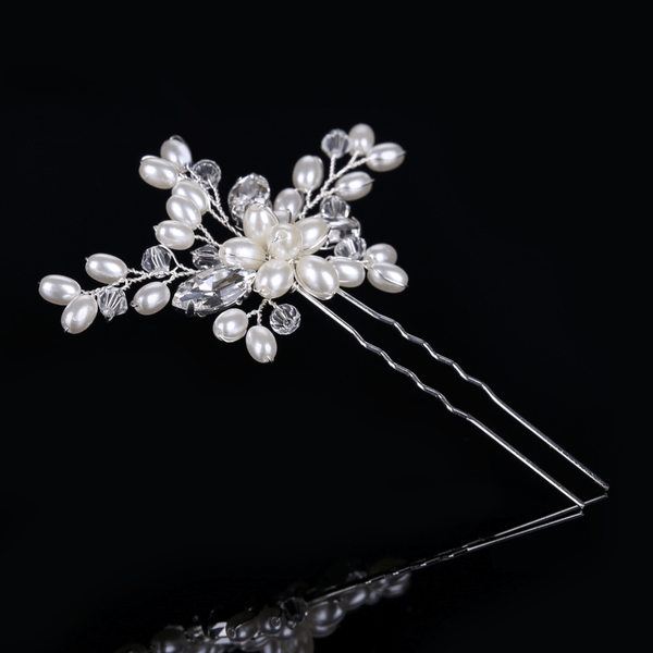 Red Leaf Bear - FREE Shipping Over $99 - Something for Everyone Bridal hair pin is made with shimmering faux pearl buds, transparent beads, and glistening marquise-shaped rhinestones secured onto a silver hair pin.