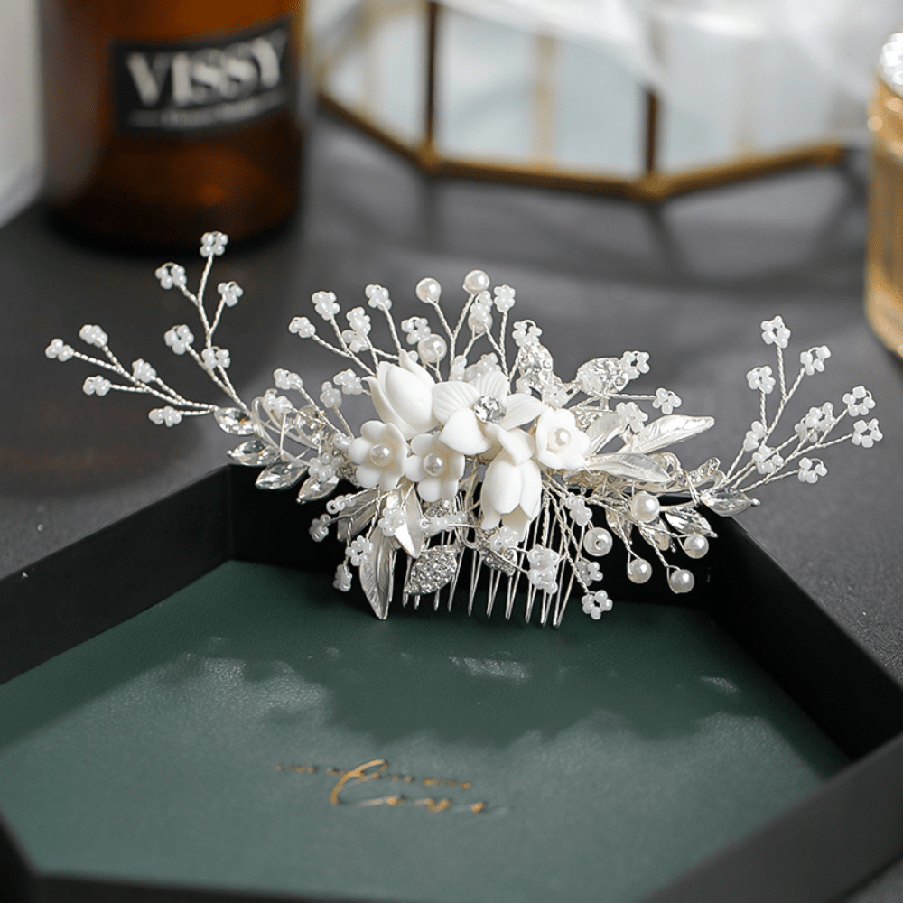 Red Leaf Bear - FREE Shipping Over $99 - Something for Everyone Bridal Pearl Flower Hair Comb Clip.