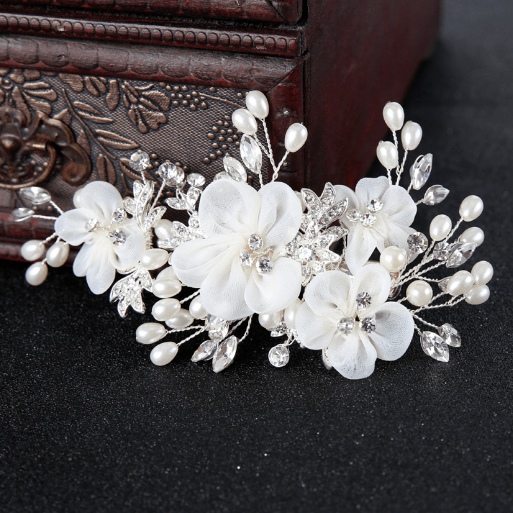 Red Leaf Bear - FREE Shipping Over $99 - Something for Everyone Bridal Pearl Flower Rhinestone Handmade Hair Clip