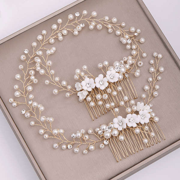 Red Leaf Bear - FREE Shipping Over $99 - Something for Everyone Gold Plated Bridal Pearl Flower Handmade Comb Hair Clip
