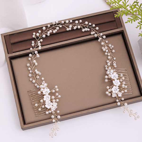Red Leaf Bear - FREE Shipping Over $99 - Something for Everyone Gold Plated Bridal Pearl Flower Handmade Comb Hair Clip