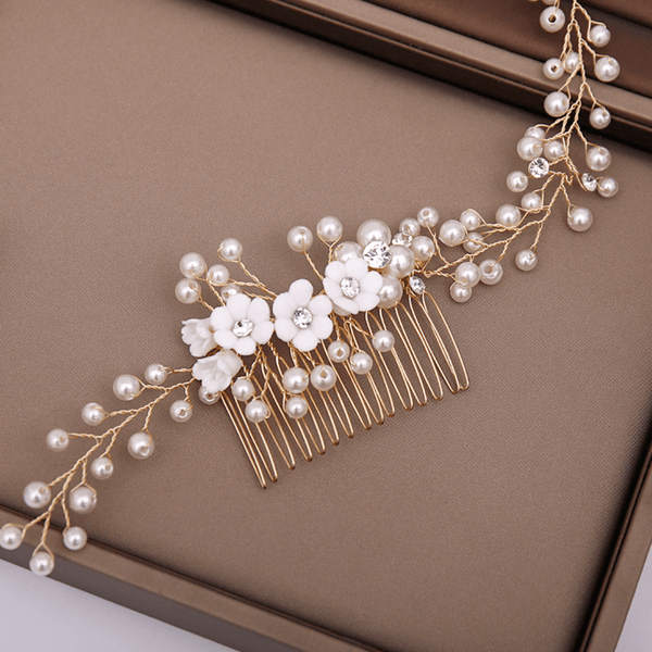 Red Leaf Bear - FREE Shipping Over $99 - Something for Everyone Gold Plated Bridal Pearl Flower Handmade Comb Hair Clip