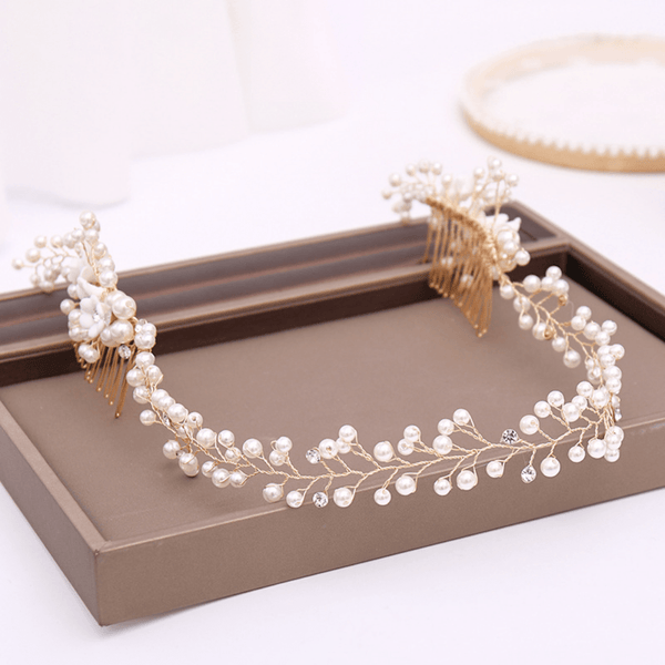 Red Leaf Bear - FREE Shipping Over $99 - Something for Everyone Gold Plated Bridal Pearl Flower Handmade Comb Hair Clip