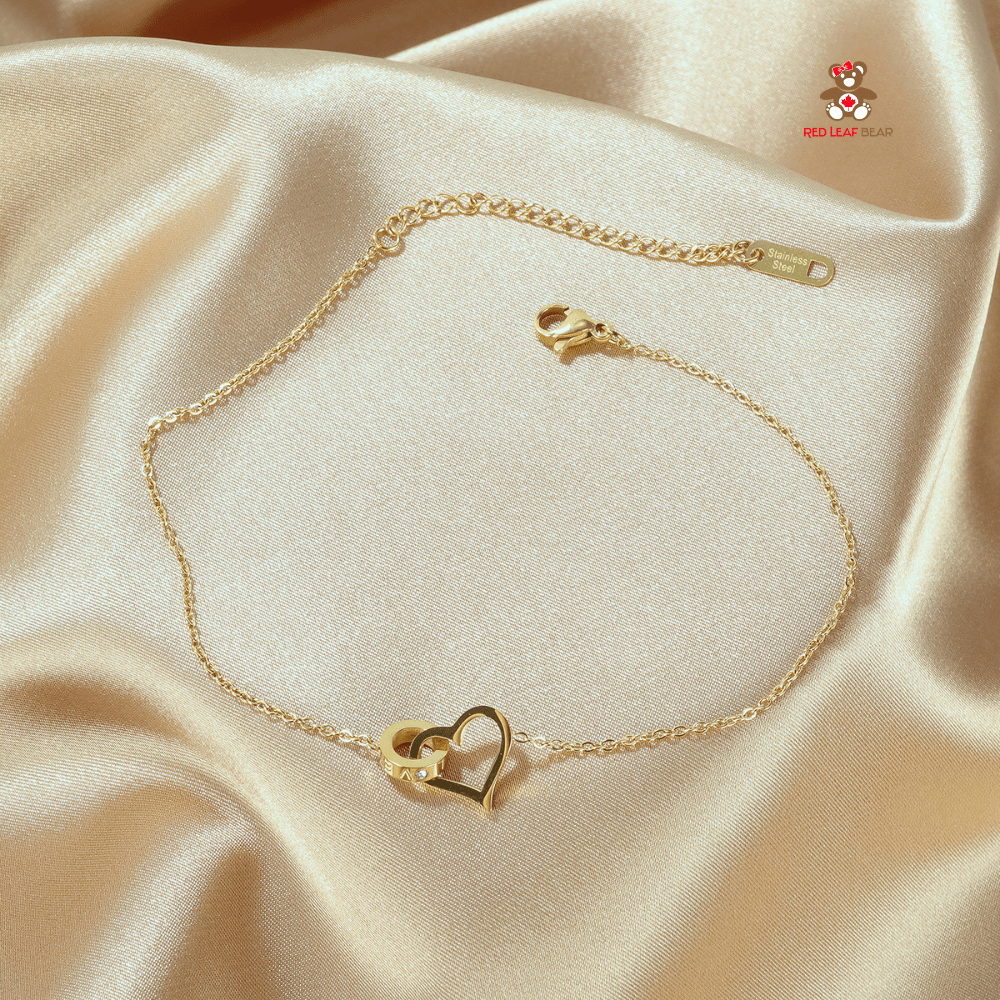 Red Leaf Bear - FREE Shipping - Something for Everyone Anklet 18k Gold Plated Stainless Steel Heart Anklet.