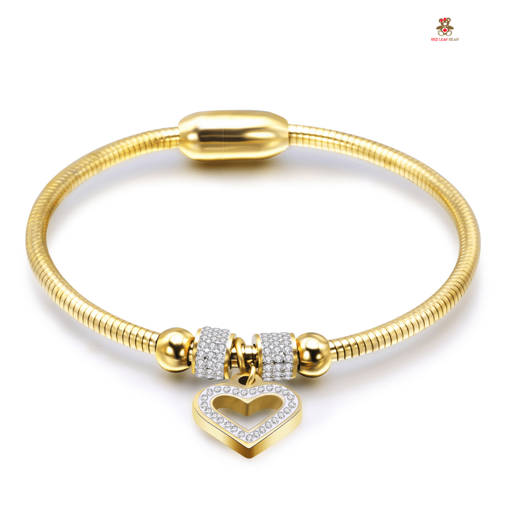Red Leaf Bear - FREE Shipping - Something for Everyone Bracelet GOLD Stainless Steel Magnetic Love Charm Bangle Bracelet with magnetic clasp.