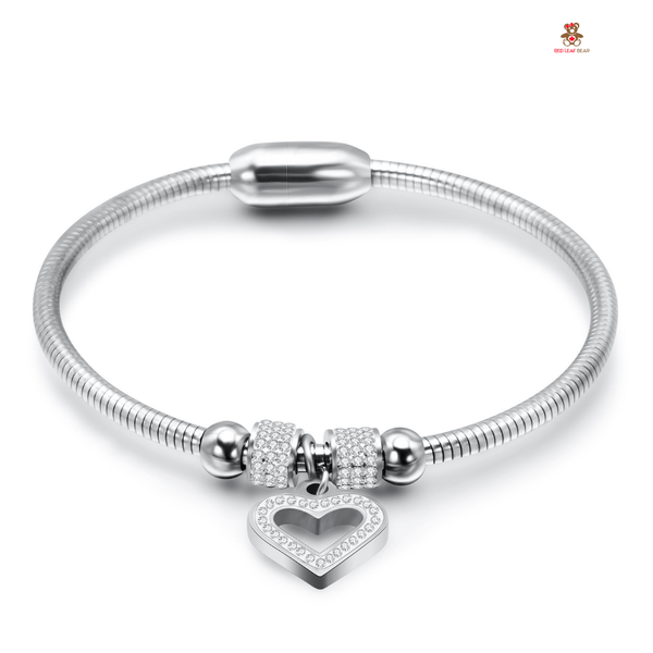 Red Leaf Bear - FREE Shipping - Something for Everyone Bracelet SILVER Stainless Steel Magnetic Love Charm Bangle Bracelet with magnetic clasp.