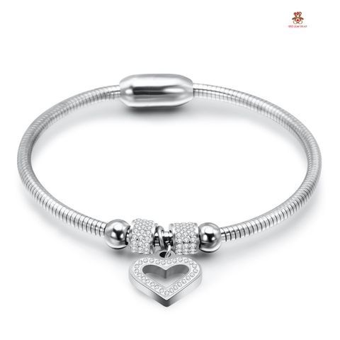 Red Leaf Bear - FREE Shipping - Something for Everyone Bracelet SILVER Stainless Steel Magnetic Love Charm Bangle Bracelet with magnetic clasp.
