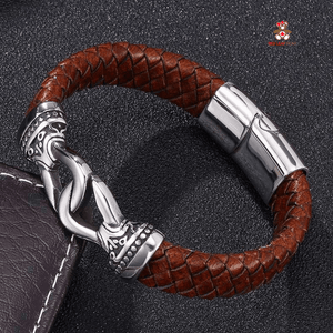 Red Leaf Bear - FREE Shipping - Something for Everyone Bracelet Stainless Steel Mens Genuine Leather Bracelet.