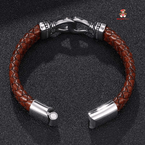 Red Leaf Bear - FREE Shipping - Something for Everyone Bracelet Stainless Steel Mens Genuine Leather Bracelet.