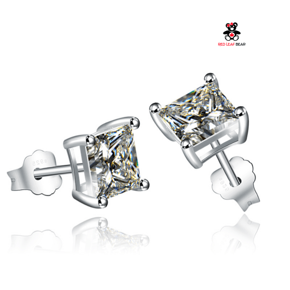 Red Leaf Bear - FREE Shipping - Something for Everyone Earrings 4mm Sterling Silver Square Shape CZ Studs