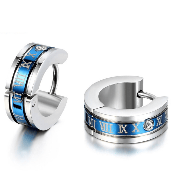 Red Leaf Bear - FREE Shipping - Something for Everyone Earrings BLUE Mens Titanium Steel Roman number Huggie Earrings.