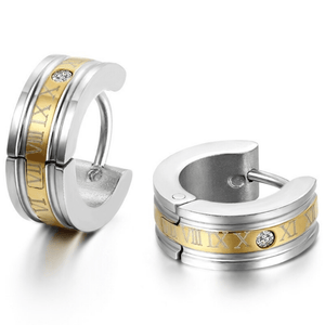 Red Leaf Bear - FREE Shipping - Something for Everyone Earrings GOLD Mens Titanium Steel Roman number Huggie Earrings.