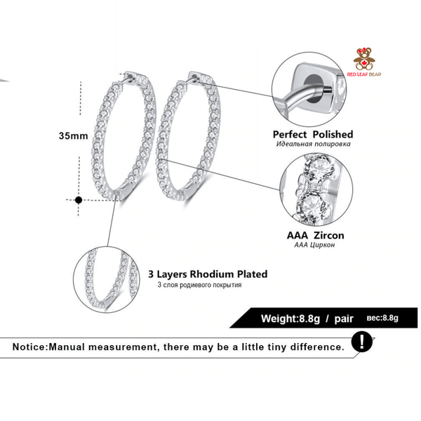 Red Leaf Bear - FREE Shipping - Something for Everyone Earrings Large Hoops Earrings Rhodium Plated Size 35mm.