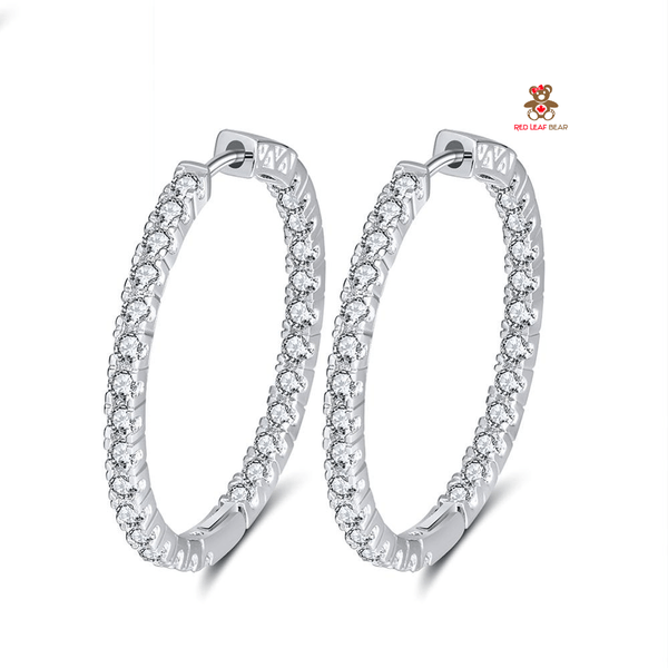 Red Leaf Bear - FREE Shipping - Something for Everyone Earrings Large Hoops Earrings Rhodium Plated Size 35mm.
