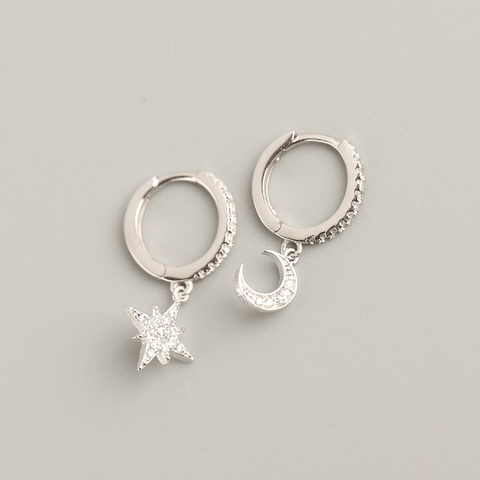Red Leaf Bear - FREE Shipping - Something for Everyone Earrings Moon and star Hoop Earrings, 925 Sterling Silver Hoop Earrings, 18k Gold Plated Hoop