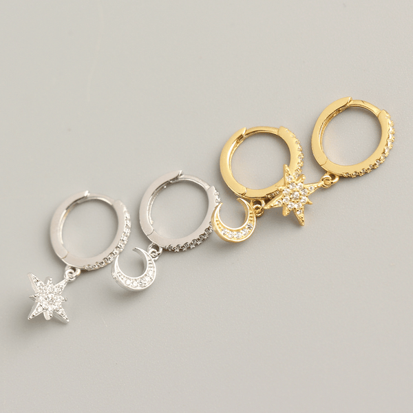 Red Leaf Bear - FREE Shipping - Something for Everyone Earrings Moon and star Hoop Earrings, 925 Sterling Silver Hoop Earrings, 18k Gold Plated Hoop
