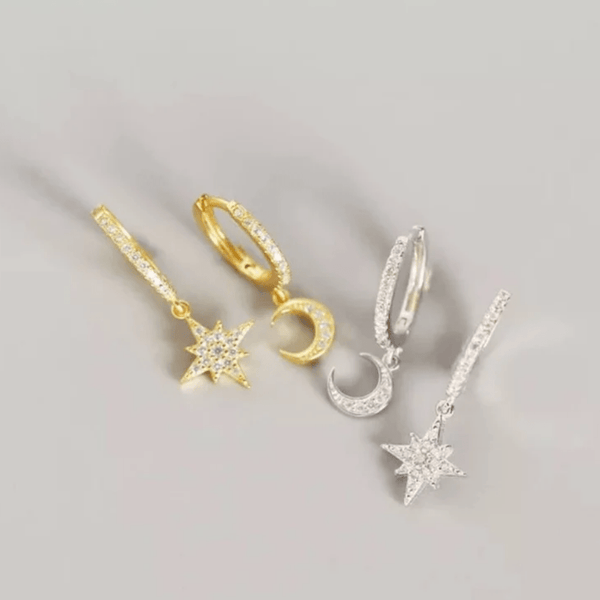 Red Leaf Bear - FREE Shipping - Something for Everyone Earrings Moon and star Hoop Earrings, 925 Sterling Silver Hoop Earrings, 18k Gold Plated Hoop