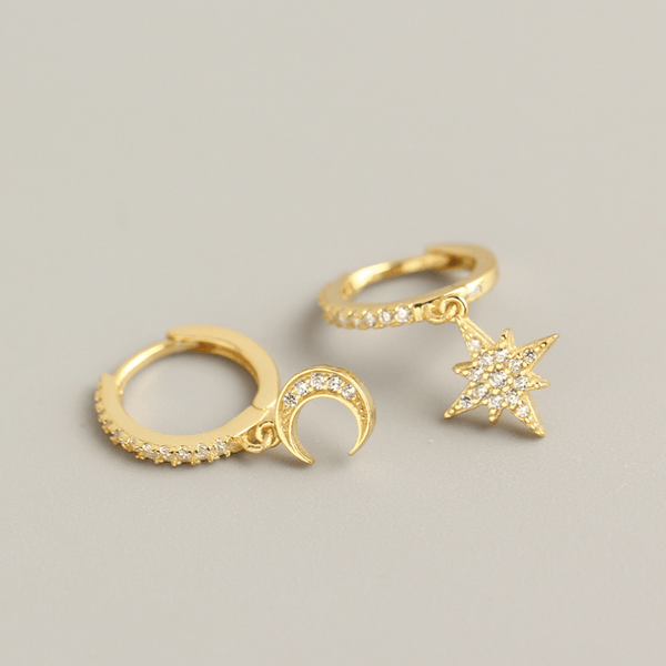 Red Leaf Bear - FREE Shipping - Something for Everyone Earrings Moon and star Hoop Earrings, 925 Sterling Silver Hoop Earrings, 18k Gold Plated Hoop