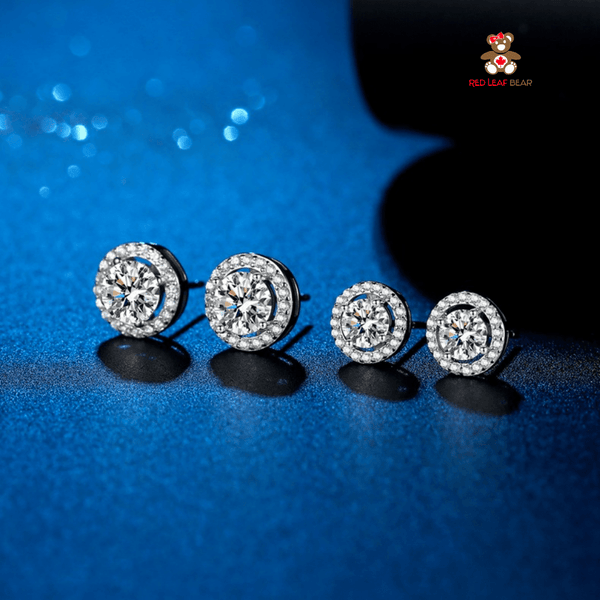 Red Leaf Bear - FREE Shipping - Something for Everyone Earrings One CT Sterling Silver 5A High Quality CZ Round Studs Earrings.