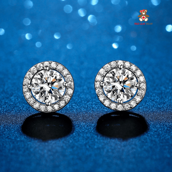 Red Leaf Bear - FREE Shipping - Something for Everyone Earrings One CT Sterling Silver 5A High Quality CZ Round Studs Earrings.