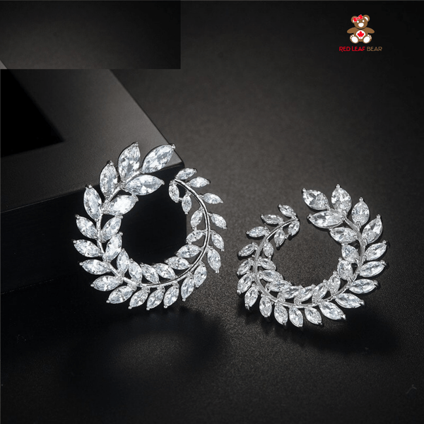 Red Leaf Bear - FREE Shipping - Something for Everyone Earrings Silver Cubic Zirconia Big Stud Style Earrings.