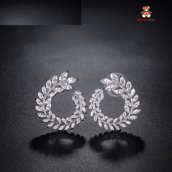 Red Leaf Bear - FREE Shipping - Something for Everyone Earrings Silver Cubic Zirconia Big Stud Style Earrings.