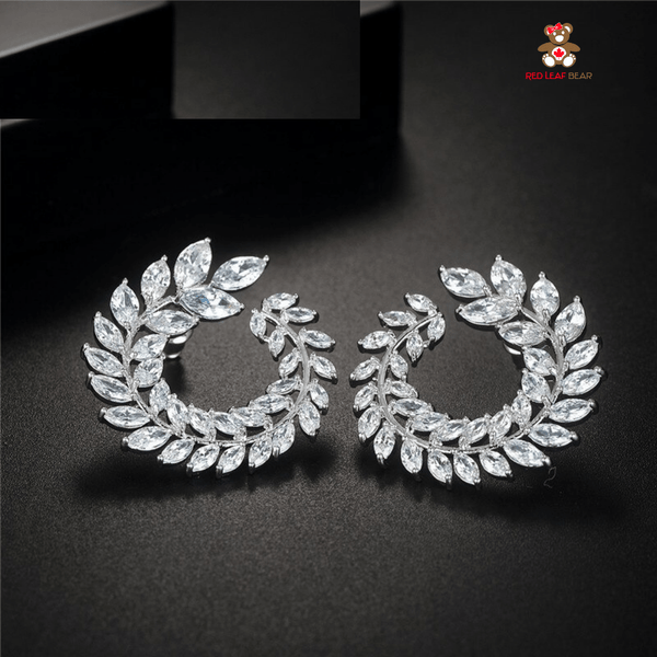 Red Leaf Bear - FREE Shipping - Something for Everyone Earrings Silver Cubic Zirconia Big Stud Style Earrings.