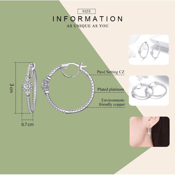 Red Leaf Bear - FREE Shipping - Something for Everyone Earrings Silver Cz Platinum Plated Pave Setting CZ Hoop Earrings.