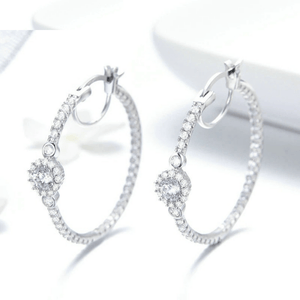 Red Leaf Bear - FREE Shipping - Something for Everyone Earrings Silver Cz Platinum Plated Pave Setting CZ Hoop Earrings.