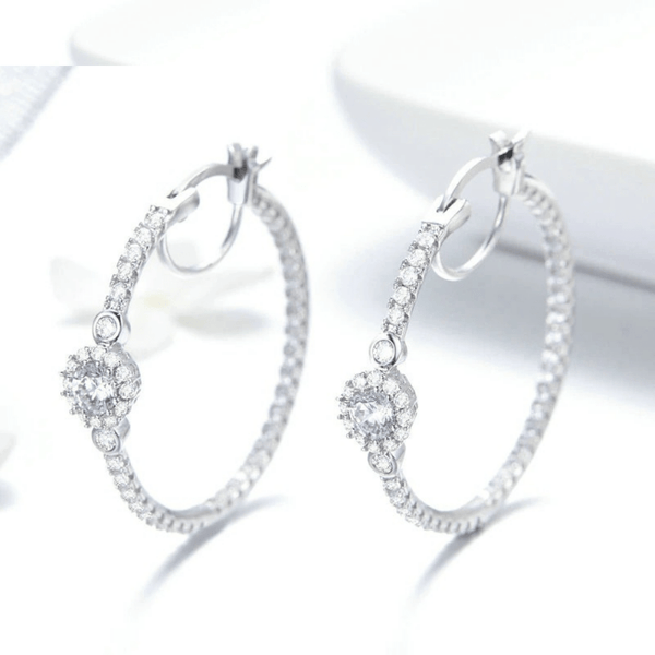 Red Leaf Bear - FREE Shipping - Something for Everyone Earrings Silver Cz Platinum Plated Pave Setting CZ Hoop Earrings.