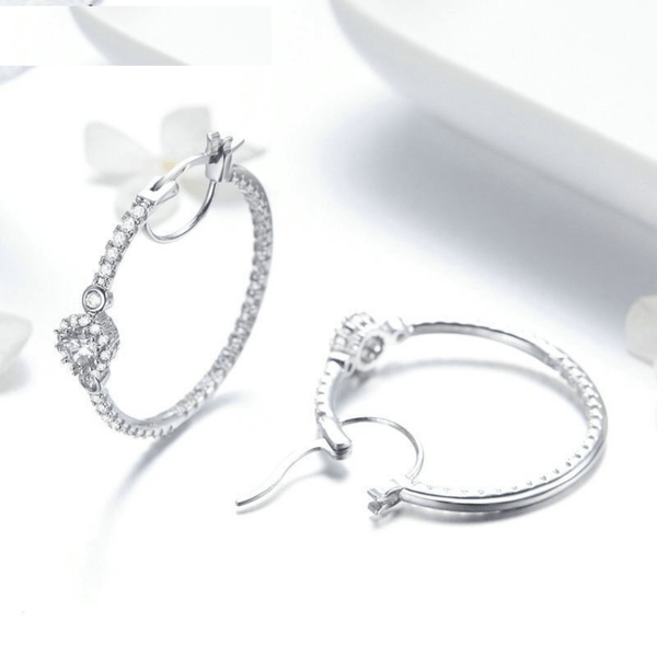 Red Leaf Bear - FREE Shipping - Something for Everyone Earrings Silver Cz Platinum Plated Pave Setting CZ Hoop Earrings.