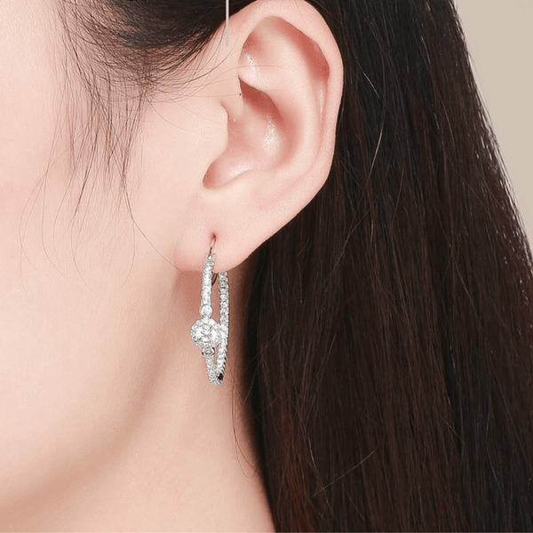 Red Leaf Bear - FREE Shipping - Something for Everyone Earrings Silver Cz Platinum Plated Pave Setting CZ Hoop Earrings.
