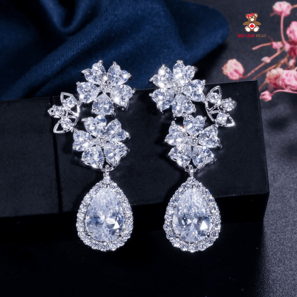 Red Leaf Bear - FREE Shipping - Something for Everyone Earrings Silver Dazzling Cz Clip-on Earrings.